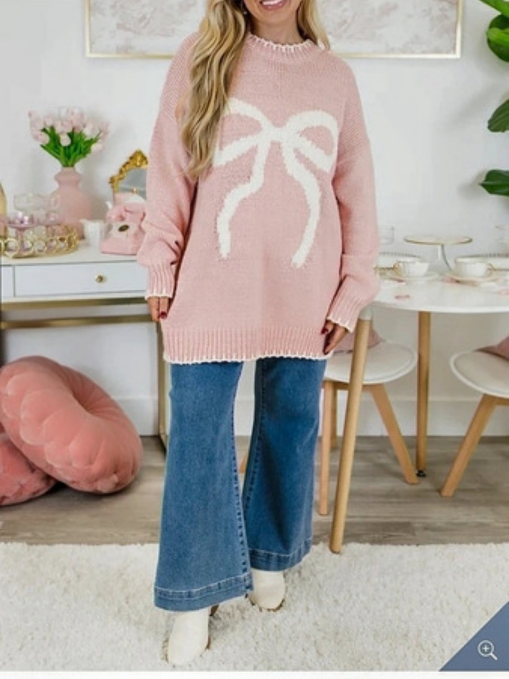 Chic Soul 3X Pink Bow Sweater Oversized Coquette Balletcore Romantic Knit